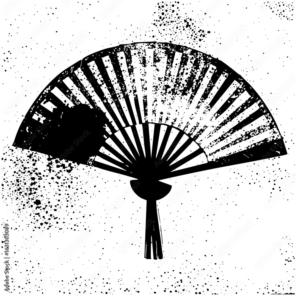 Poster vector elegant handheld fan with a distressed texture.