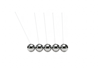 Newtons cradle, a physics toy demonstrating conservation of momentum and energy, isolated on transparent background