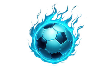 Fototapeta premium Soccer ball burning with blue flames, perfect for any sport design project, with transparent background