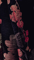 Elegant Dark Floral Fabric Texture with Red and Pink Leaf Patterns
