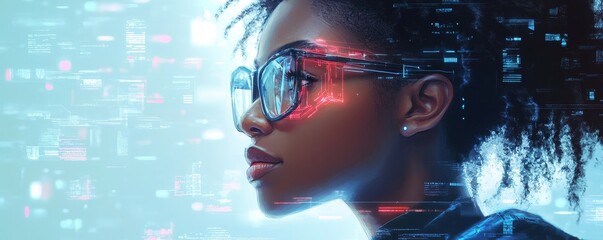 young woman with headphones listening, Generative AI