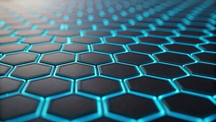 Metallic honeycomb grid with neon blue highlights — cyber interface concept
