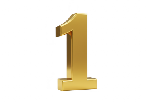 Golden number one symbol representing success, achievement, and being the best, isolated on a transparent background
