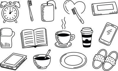 Morning routine and lifestyle icons alarm clock toothbrush