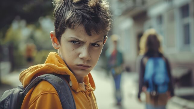 Anti-bullying awareness in school setting for don't be a bully month campaign. The problem of bullying at school, bullying of classmates based on nationality, race or class