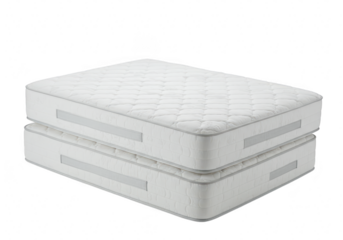 Two white mattresses stacked on top of each other, isolated on a transparent background