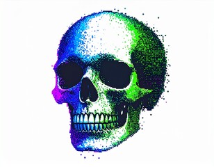 Futuristic Halftone Skull with Digital Glitch
