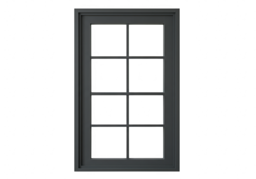 Dark grey window frame with multiple glass panes, isolated on transparent background - Powered by Adobe