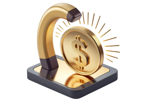 A 3D golden dollar sign stands as an icon of wealth and finance, depicted as a shiny metal coin or a symbol of currency and investment