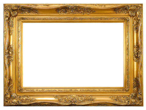 Antique gold frame isolated transparent background