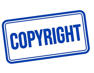 Blue rectangular stamp with white border and the word COPYRIGHT in bold, uppercase letters
