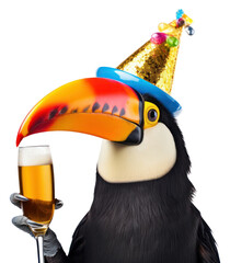 Fototapeta premium PNG Toucan holding champagne bottle animal bird hat.