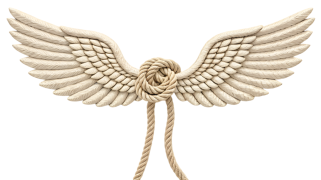 rope with knot , rope make by wings isolated on transparent background