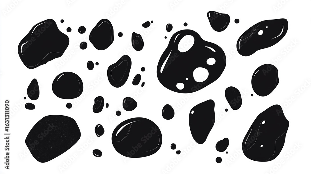 Poster abstract black liquid blobs splatters on white background design element