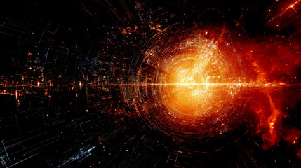 Obraz premium Endless glowing space-time tunnel. Matrix of fate. Mysticism. Magical thinking. An infinite space-time funnel. Natal astrology. Choice and fate concept