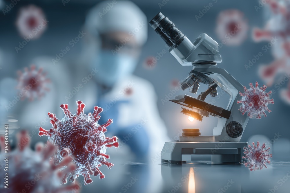 Aufkleber biotechnology scientist conducts research using microscope in modern laboratory setting focused on v