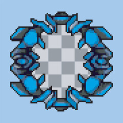 Fototapeta premium Blue Futuristic Robot Circular Frame in pixel art style