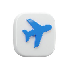 Obraz premium Blue airplane icon on a white rounded square isolated on transparent background