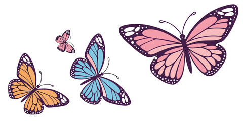 A colorful vector illustration of various butterflies and insects with beautiful wings, perfect for summer or spring designs
