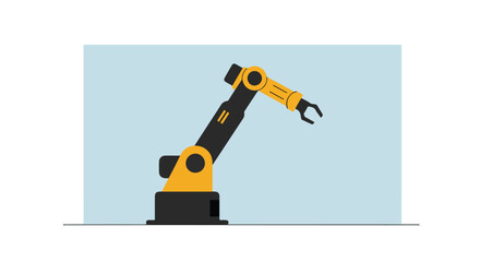 Fototapeta premium Robotic arm reaching upward over flat floor with plain background, for engineering