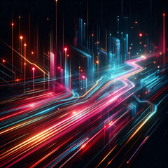 Obraz premium Dynamic Neon Light Trails on Dark Moody Background