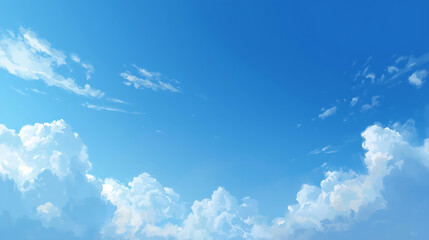 The digital painting features a clear blue sky with fluffy white clouds, creating a dreamy, slightly stylized atmosphere with smooth shading and subtle light effects.