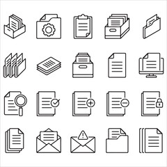 Document Management Icons Set | Editable Line Symbols for Files and Folders