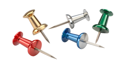 different angles coloring push pin collection isolated on transparent background