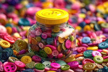 Fototapeta premium Colorful buttons in a glass jar (1)