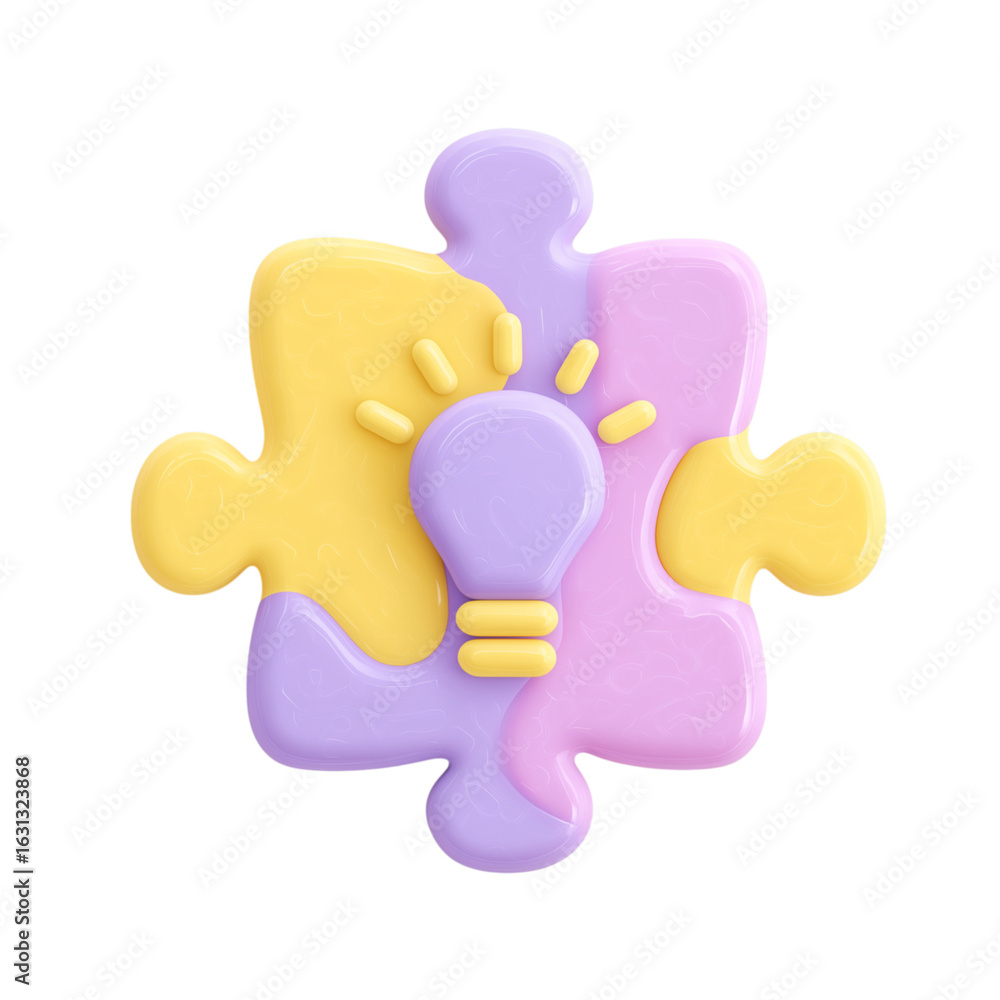 Poster puzzle pieces forming a lightbulb idea isolated on transparent background