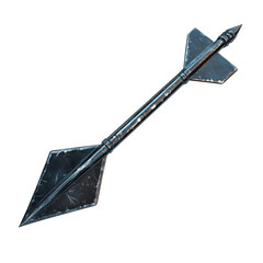 Metallic arrow with fletching, a sharp point, and shaft on transparent background