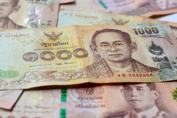 Stack of one thousand Thai baht banknotes