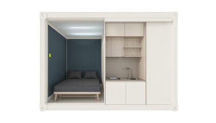 Fototapeta premium Modern compact living concept showcasing a smartly designed modular home unit on an isolated