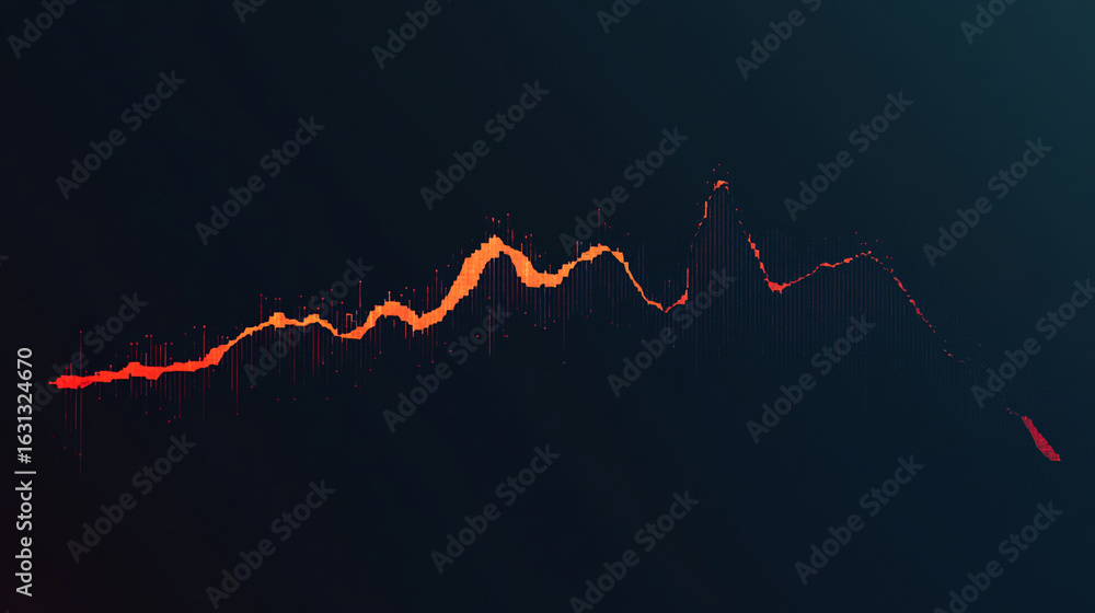 Poster abstract orange data graph on dark background showing fluctuating values