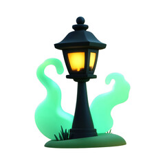Spooky lantern with ghostly wisps in a dark setting
