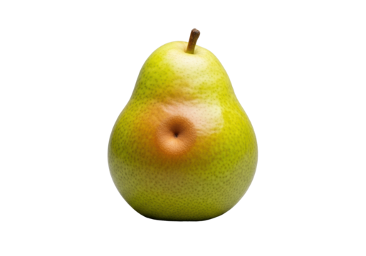Ripe pear with green-yellow gradient and subtle brown spot, isolated on a transparent background, no shadows, UHD studio photography, high-end still life product shot concept