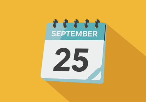 Daily calendar icon showing September 25, a flat design vector illustration with a long shadow effect on a yellow background.