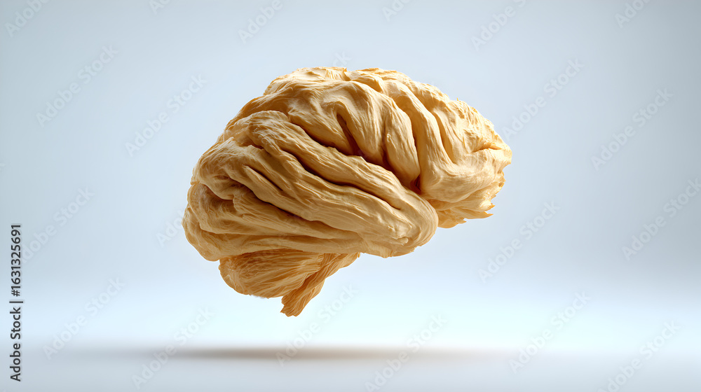 Poster a realistic depiction of a human brain, representing intelligence and cognitive functions