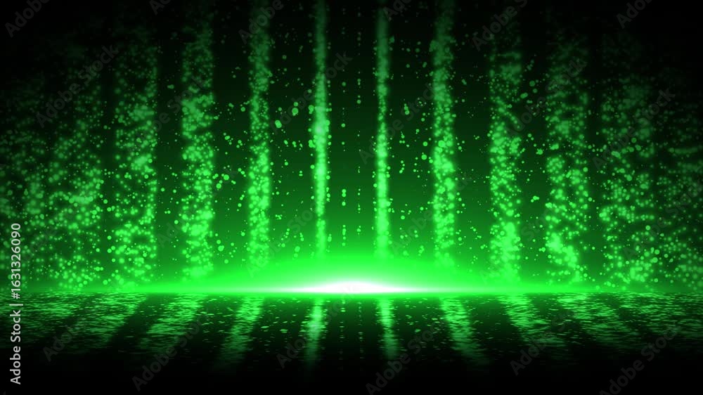 Poster green color digital data flow big data block chain hi-tech design dark technology background
