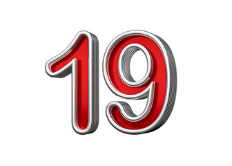 Obraz premium Vibrant Red Number Nineteen 19 With Metallic Gleam And Beveled Edges, 3D Illustration