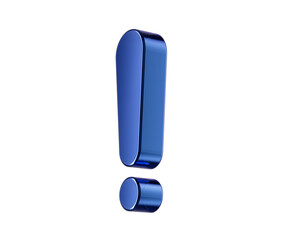 Metallic blue exclamation mark with a glossy finish, symbolizing urgency or alertness. 3d illustration