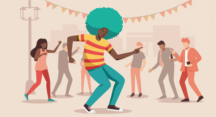 Afro Dancing in a Street Party, with People Watching in the Background