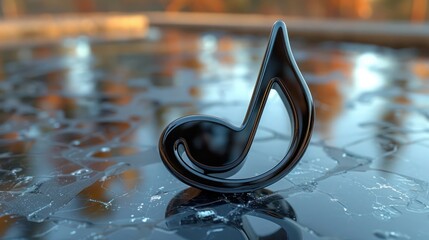: single black musical note resting on a transparent white background and surface, sharp detail, clear focus, realistic texturees-