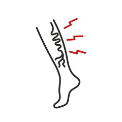 varicose veins leg icon, foot pain, linear vector illustration eps10