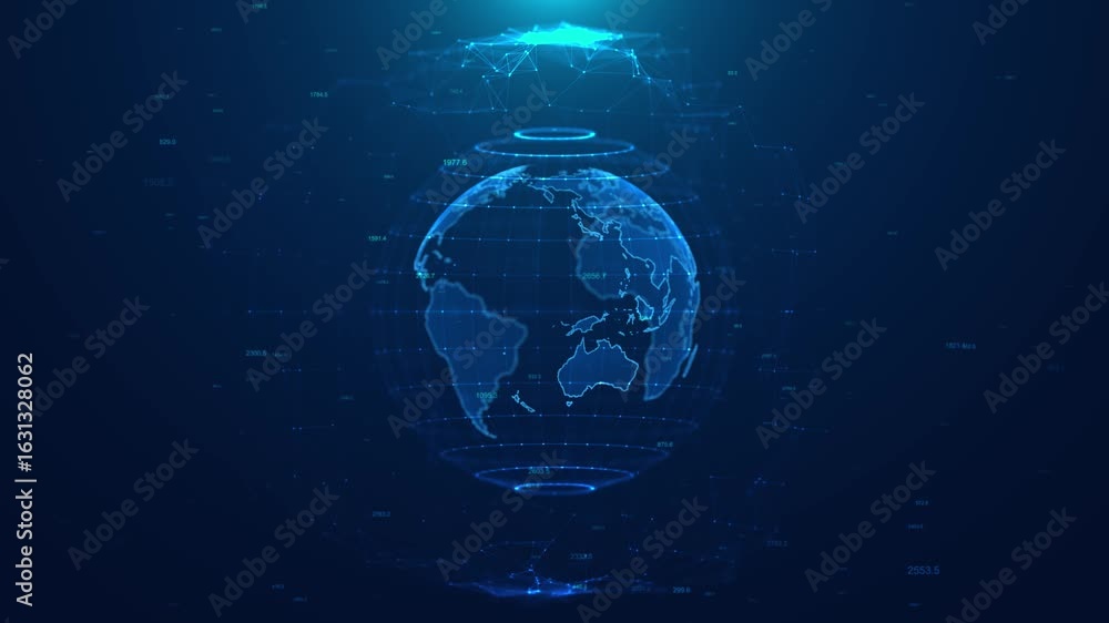 Aufkleber digital world map hologram earth map digital connection social network. global world communication d