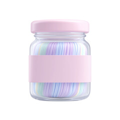 Small glass jar with pastel colored cotton swabs isolated on transparent background