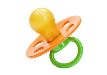 Orange and green baby pacifier isolated on transparent background