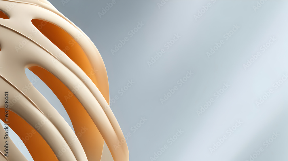 Poster a sleek, abstract structure composed of interconnected, flowing shapes, showcasing a blend of modern