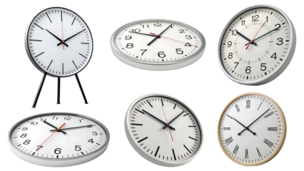 different angles clock collections isolated on transparent background