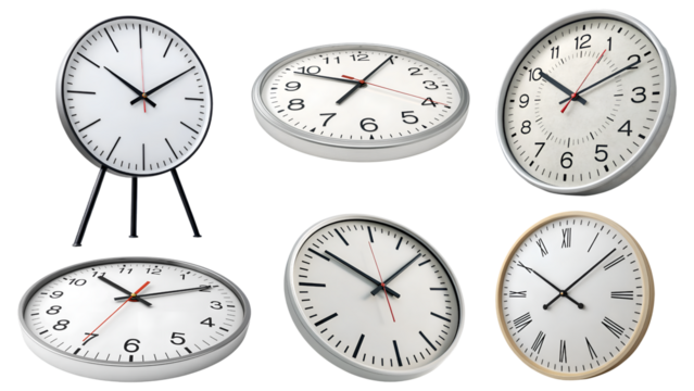 different angles clock collections isolated on transparent background 